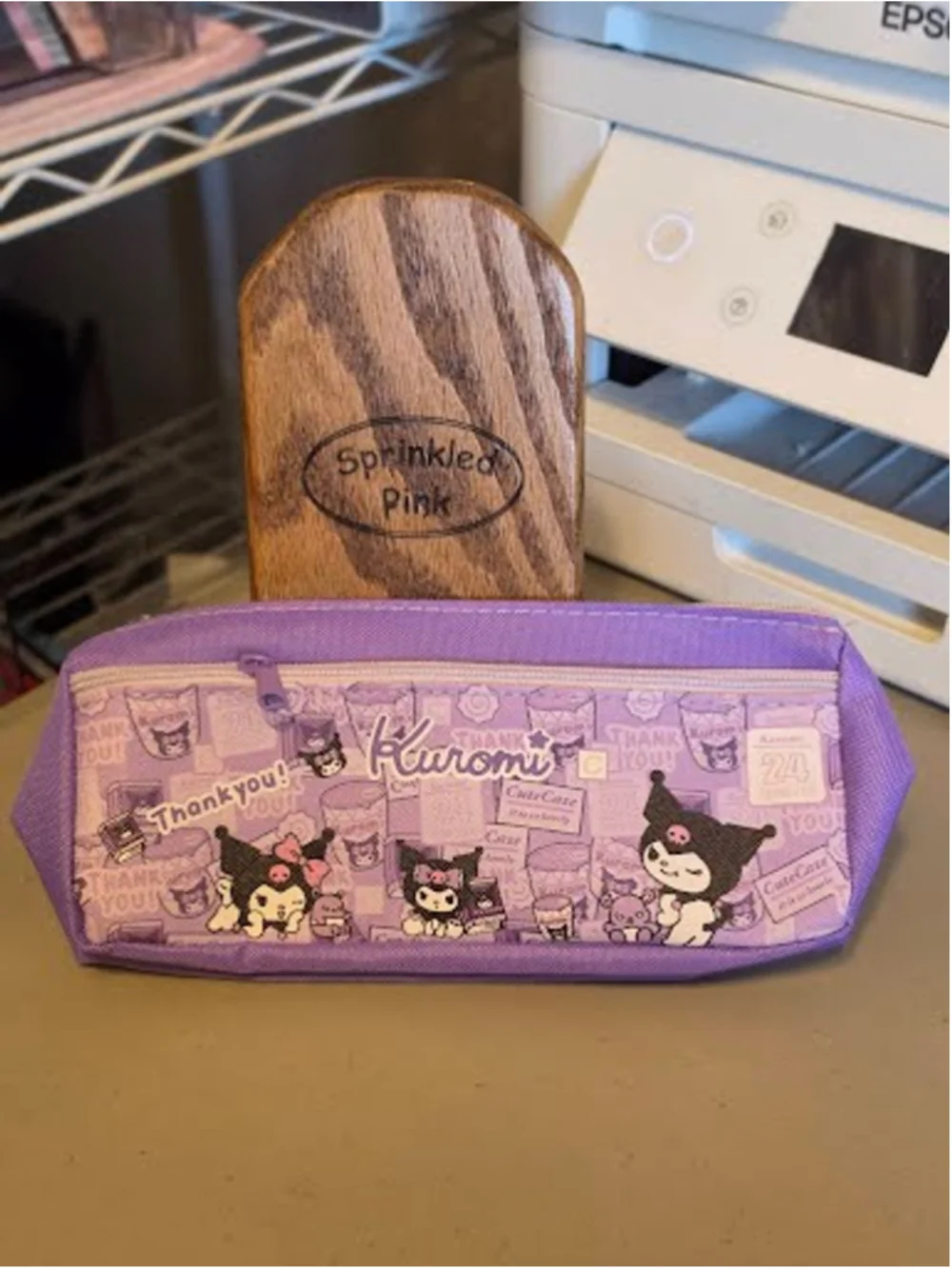 #KUR-2359 Kuromi Zippered Fabric and Vinyl Pencil Pouch with Wristlet